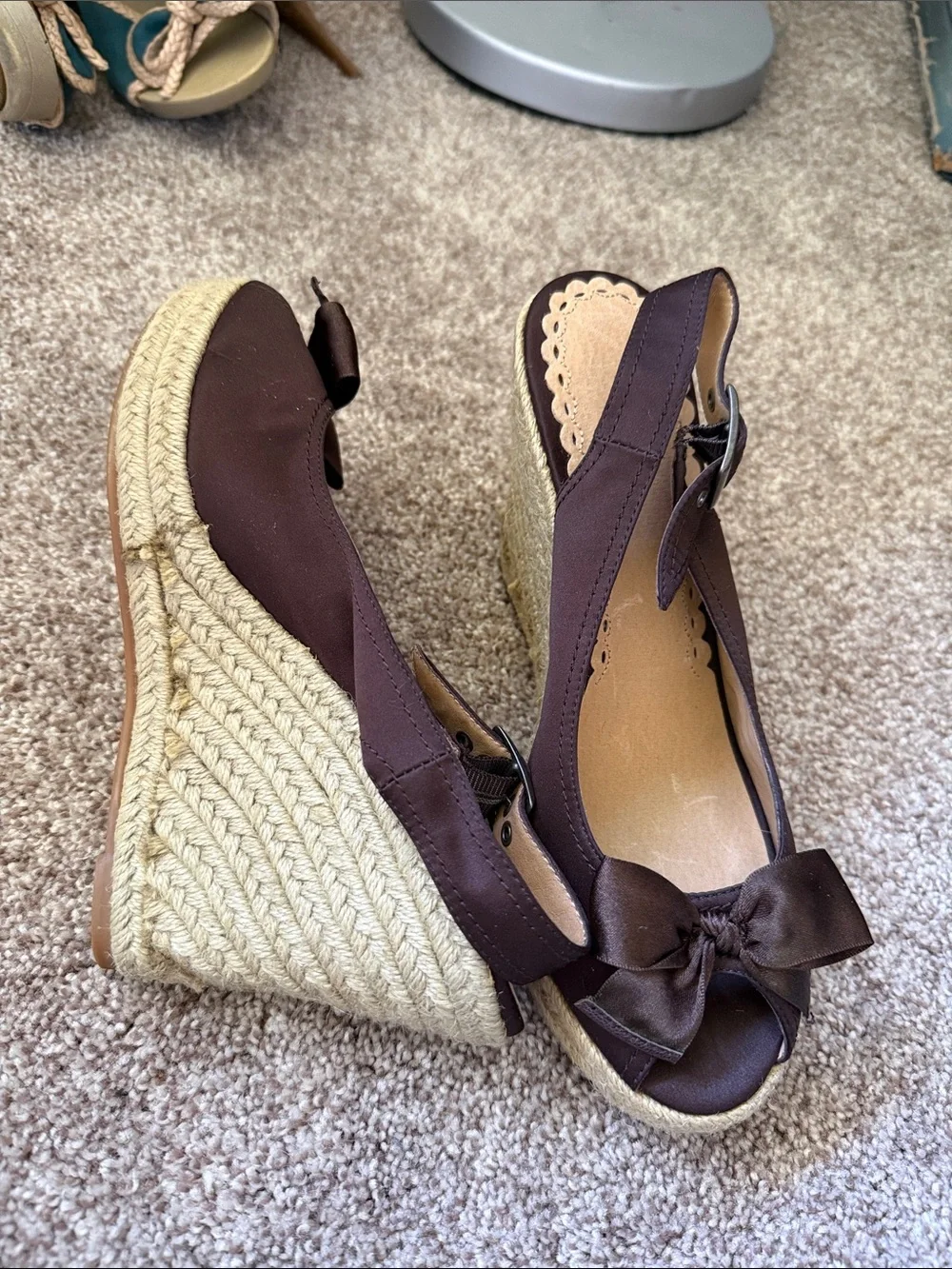 Women’s Brown Bow Slingback Wedge Sandals